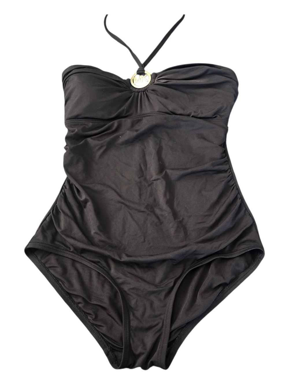 Michael Kors Black Ruched Bandeau Halter One Piece Swimsuit Size 8